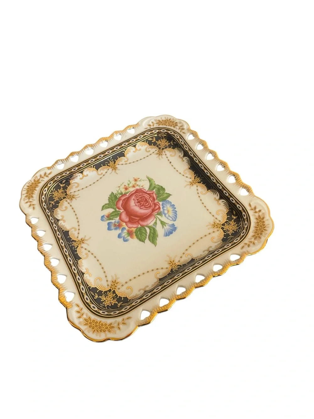 Sorelle Fine Porcelain Square Floral Rose Decorative Plates Set of 6 in Box